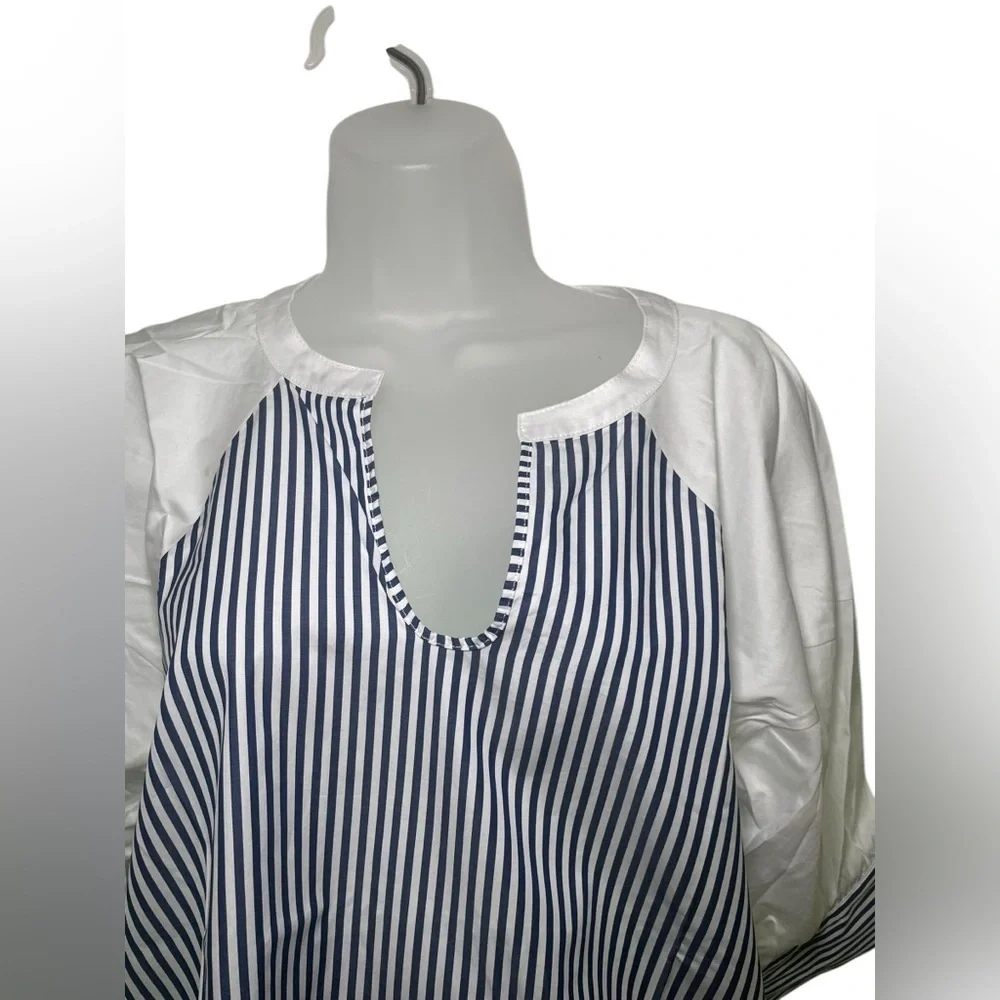 Harshman New NWT 100% Cotton Navy Stripe Agape Popover Blouse Medium - Picture 3 of 6